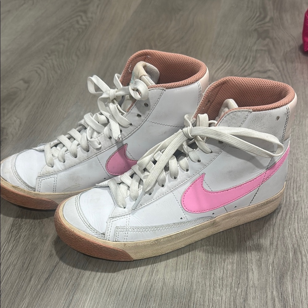 Nike White and Pink High-Top Sneakers